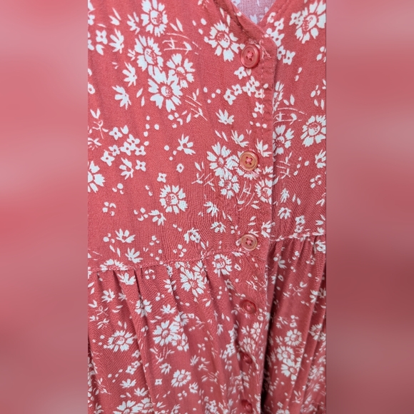True Craft Pink Floral Print Button Up Flutter Sleeve Dress Size Medium - Picture 3 of 6